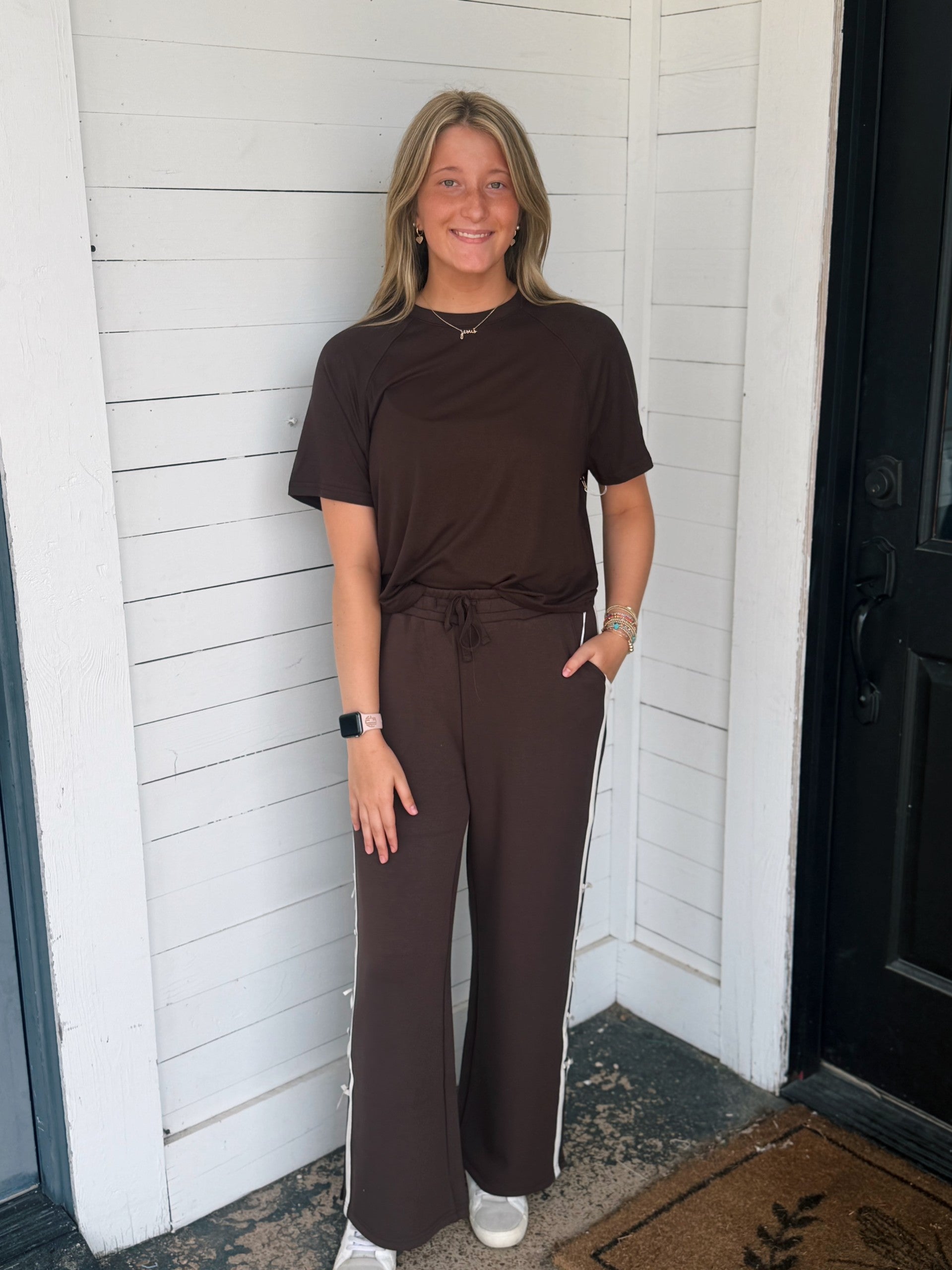 Simply Southern Tie Lounge Pants - Coffee | Lipchic Boutique