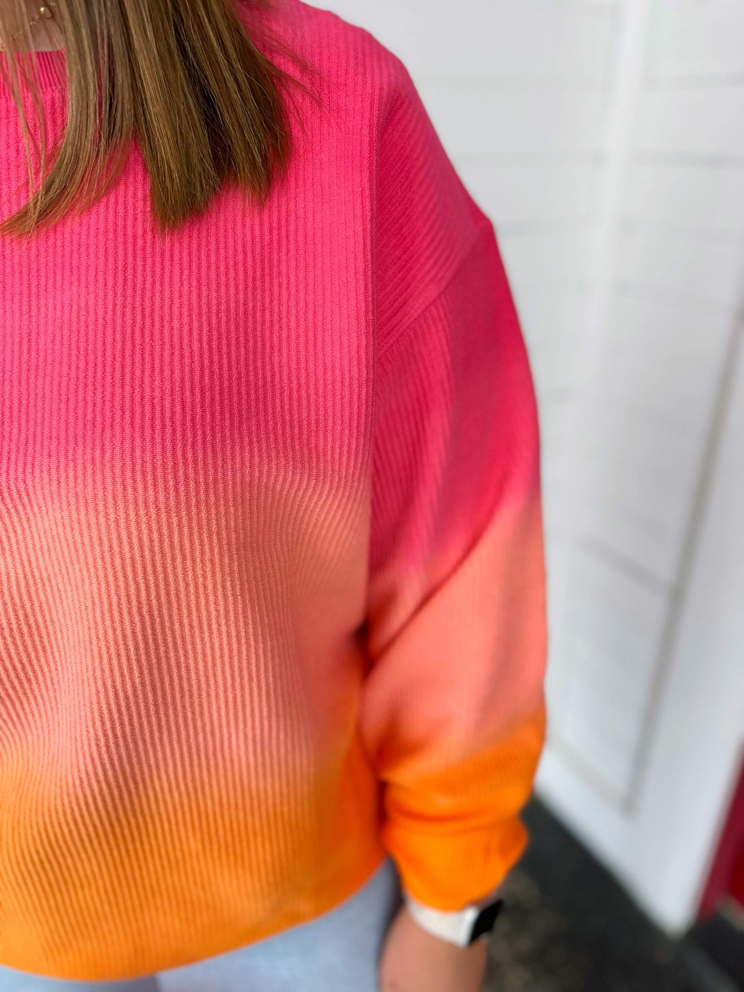 【IONSEOUL】Bell Dye USA Sweat Shirt (3color) 4JH242 Ombre Luxury Corded Crew Sweatshirt - Pink/Orange | Lipchic
