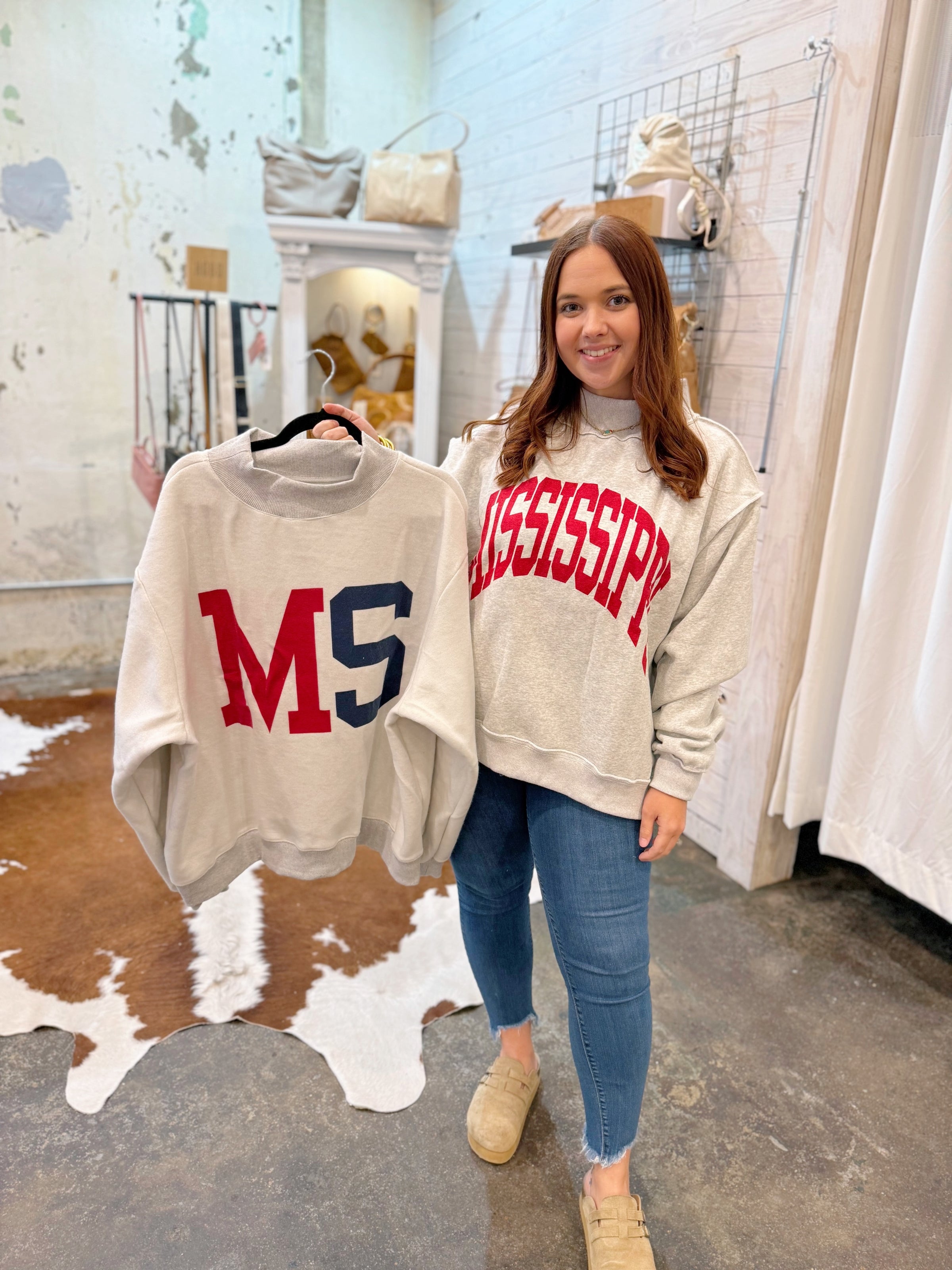 MISSISSIPPI & MS Print Reversible Mockneck Sweatshirt | Lipchic